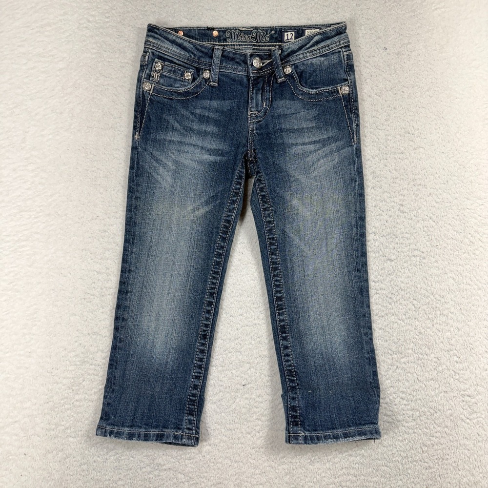 Miss Me Jeans Youth Girls 12 (25x18) Capri JK6080P Embellished Rose Pockets